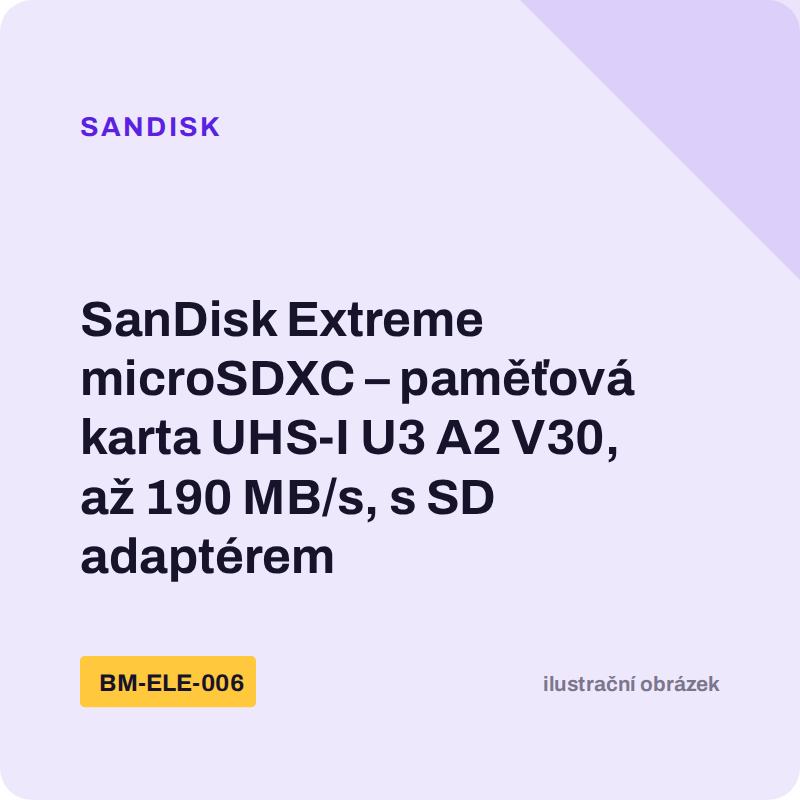 SanDisk Extreme microSDXC – paměťová karta UHS-I U3 A2 V30, až 190 MB/s, s SD adaptérem